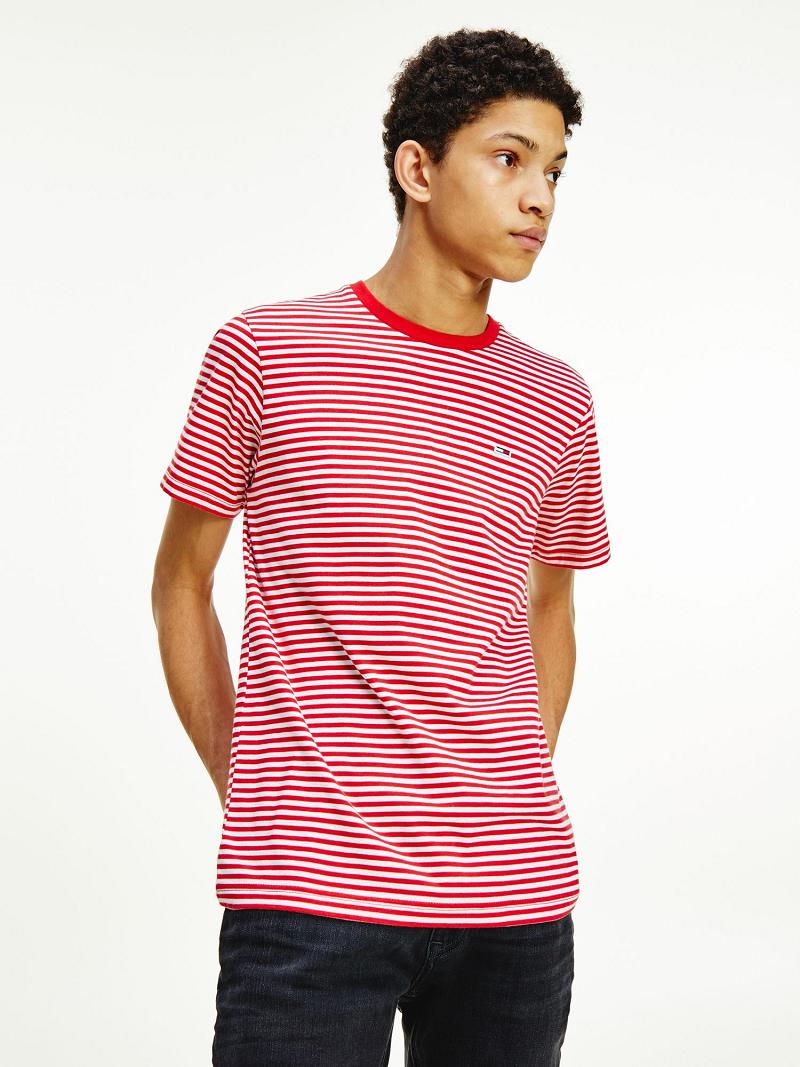 Férfi Tommy Hilfiger Organic cotton classics stripe Póló Piros Fehér | HU 843WNB